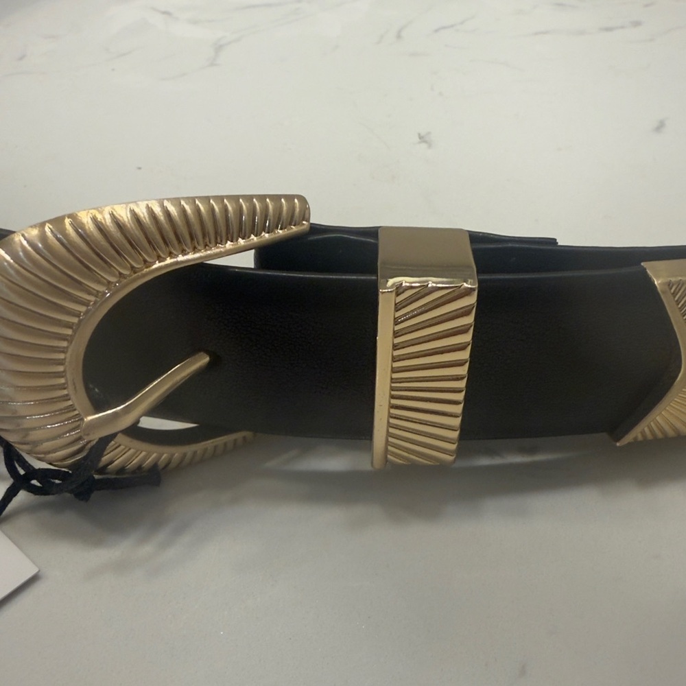 Jason Wu Black Leather Gold Buckle Women’s Leather Belt Large New - Picture 4 of 6